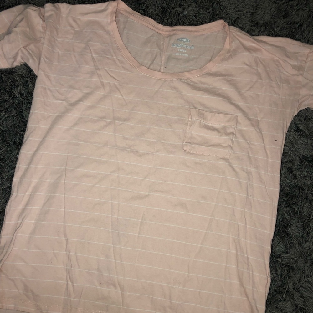 Pink with white Stripes Boyfriend Tee